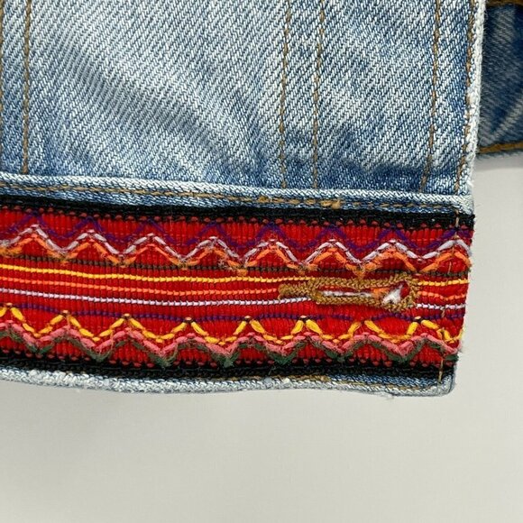 Guess Vintage 80s Denim Jean Jacket Tribal Embroidered Trim USA Made - Picture 4 of 12